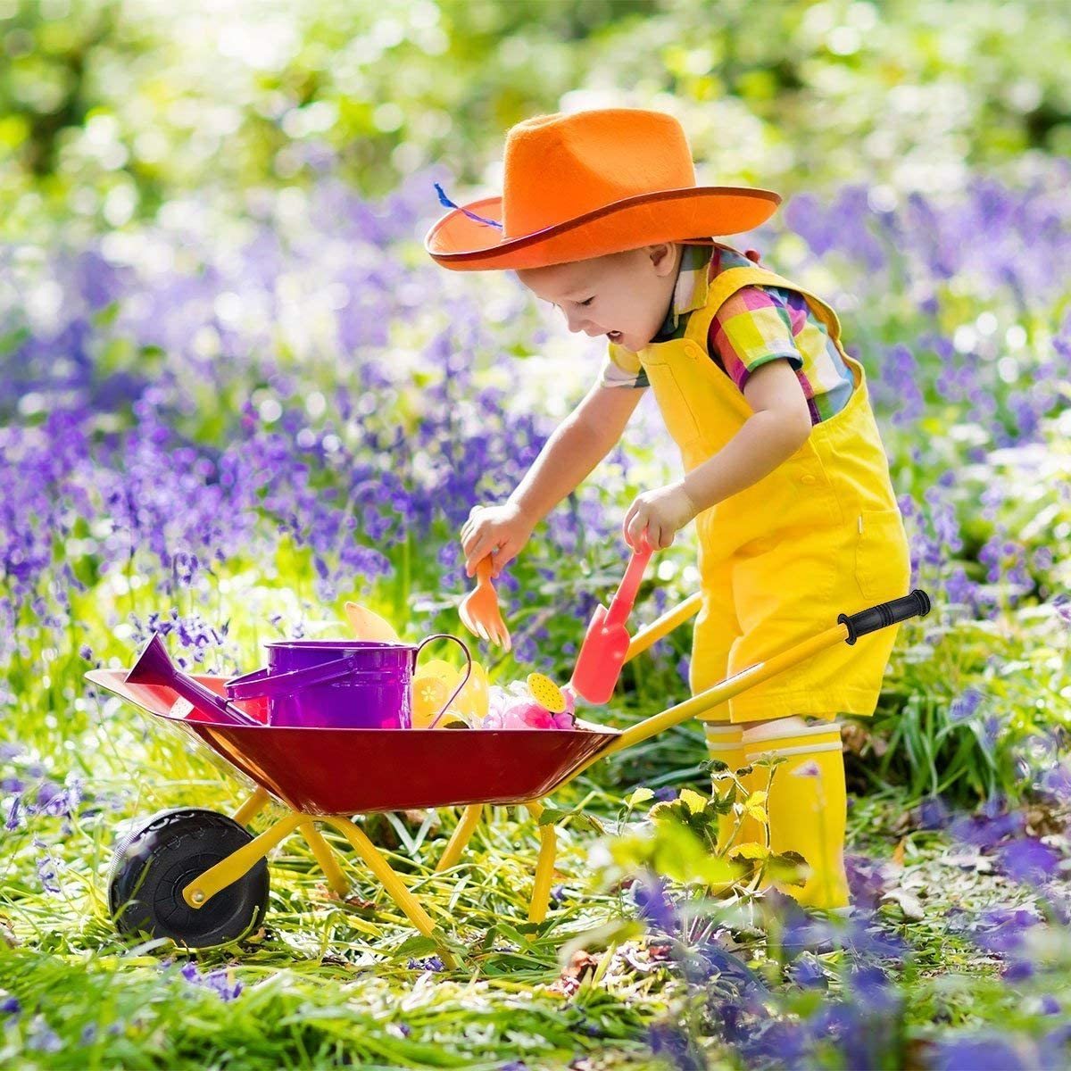 Outdoor Kids Toy Wheelbarrow w/Steel Tray and Rubber Hand Grips, Durable Metal Construction