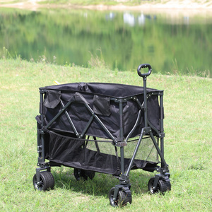 Tongshunfa Outdoor Garden Multifunctional Folding Camping Cart Double-deck Portable Beach Trolley Cart Camping Folding Wagon