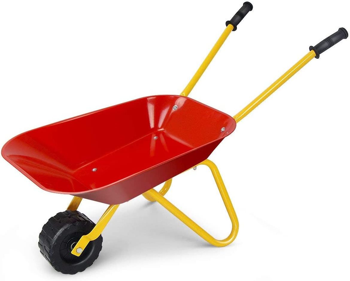 Outdoor Kids Toy Wheelbarrow w/Steel Tray and Rubber Hand Grips, Durable Metal Construction