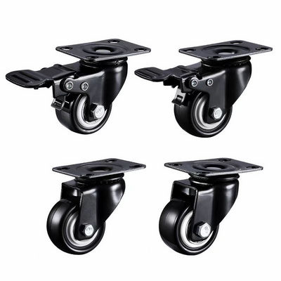 2 Inch Heavy Duty Casters With Brakes Noiseless Locking Casters Polyurethane Material Swivel Plate Caster