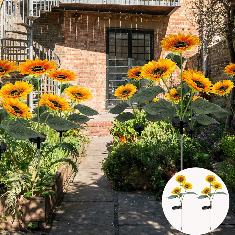 Hot Sale Outdoor solar sunflower lights patio garden lawn party decorative ground-plug lights