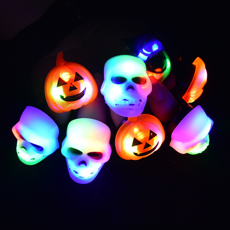 Halloween LED Ring Luminous Flash Finger Ring Toys for Children Party Favor Blinking Rubber Rings Kids Adults Gifts Sets