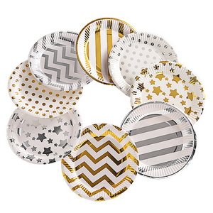 Cake Paper Plate Party Set 7-inch Plate Disposable Hot Stamping Five-pointed Star Hot Stamping Dot Wave Birthday Opp Bag SD D014