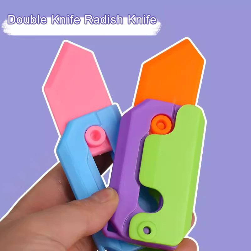 Hot SaleNew radish knife double knife creative decompression toy 3D gravity folding glow in the dark double knife children's toy