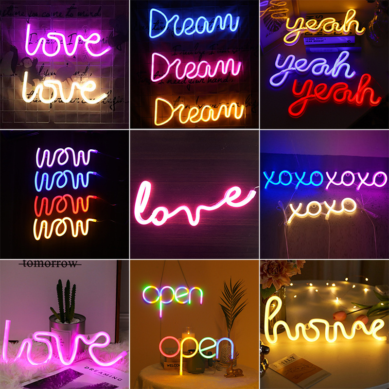 Battery Powered Operated Hanging Love Decorative Marquee Neon Sign Valentine Wedding Decorations Lights Gifts