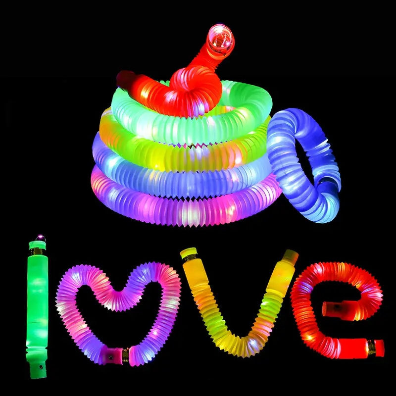 New Arrival Bendable Led Light Up Pop Tube Fidget Sensory Toys Sets Magic Pop Tubes With Light