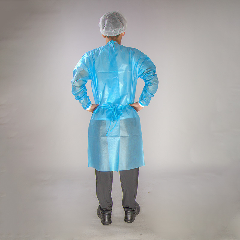 CE approved blue Disposable Gown apron with sleeves knitted rubber cuff, disposable non-woven gowns