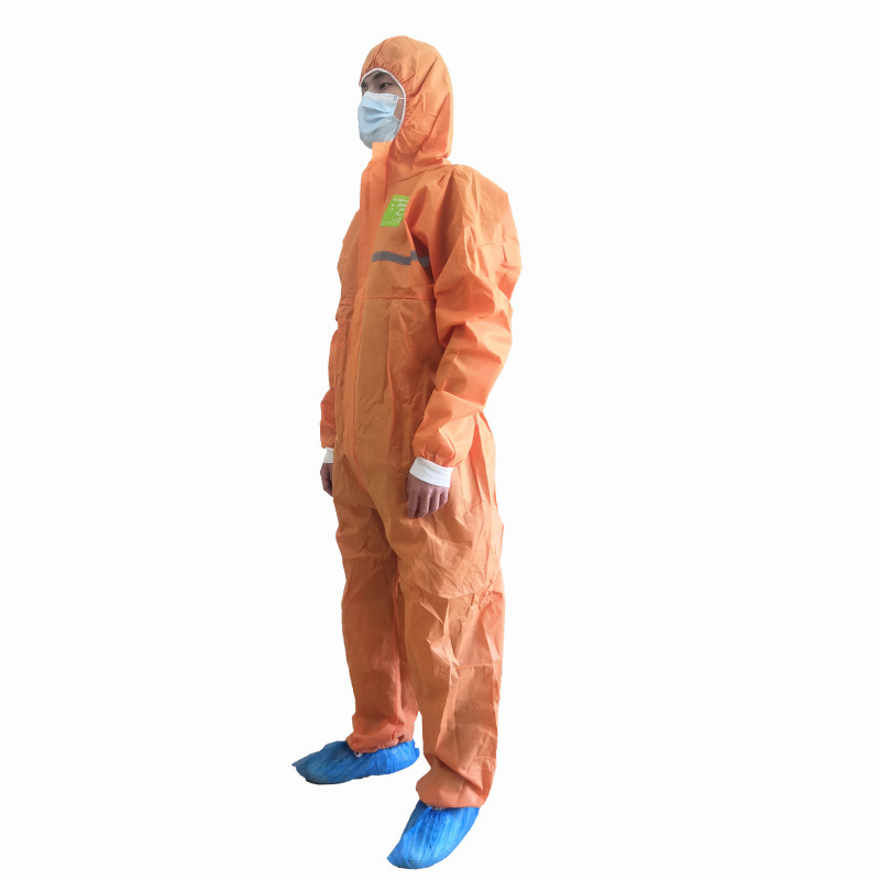 disposable SMS 3ply EN14126 anti-static Orange Protective Coverall 45gsm non-woven fabric Plus size work coveralls