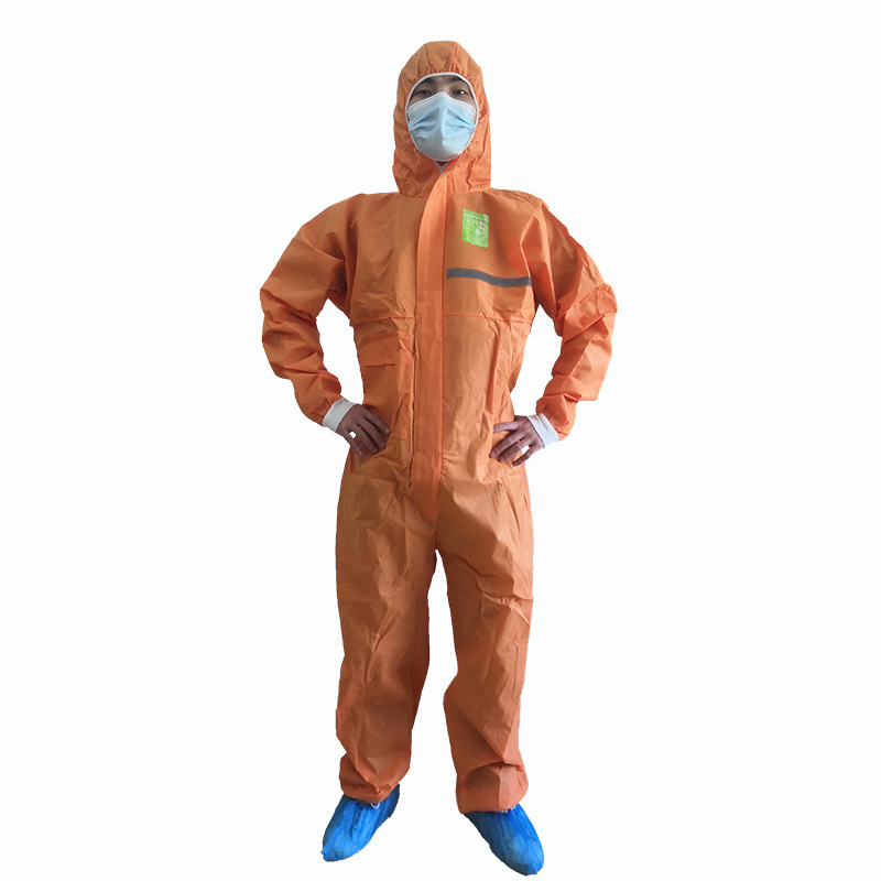 disposable SMS 3ply EN14126 anti-static Orange Protective Coverall 45gsm non-woven fabric Plus size work coveralls