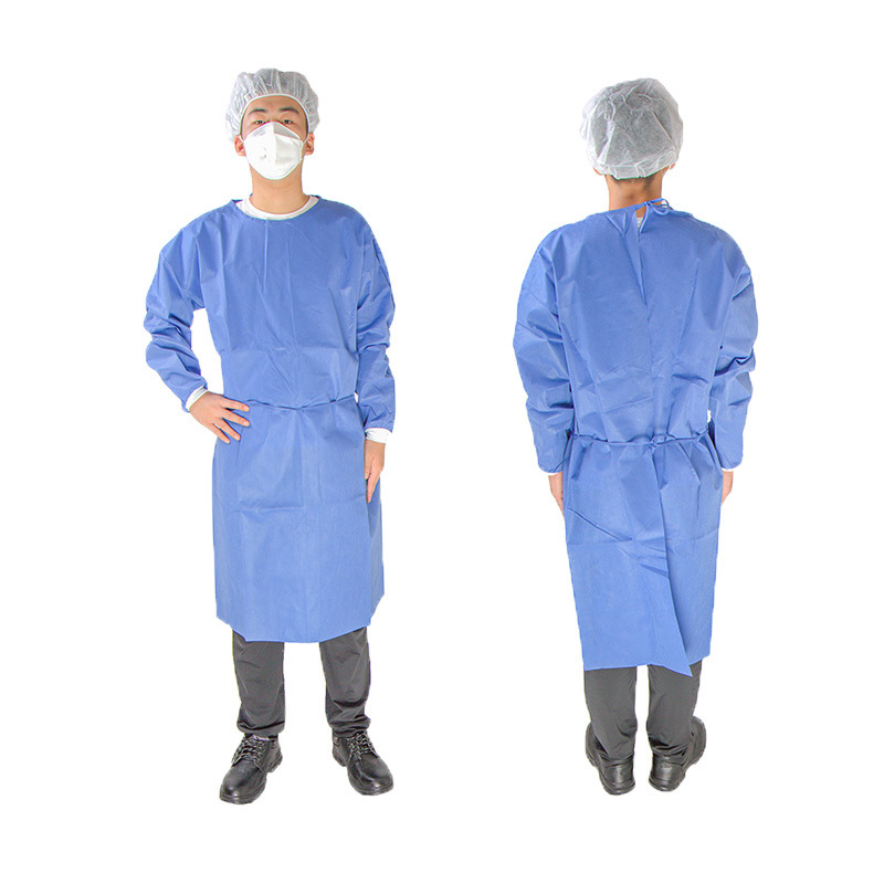 Personal protection equipment disposable nonwoven non medical lab coat isolation gown blue