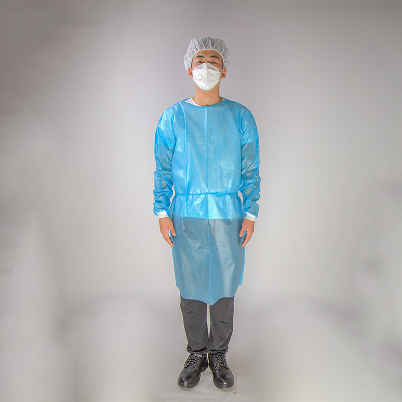 CE approved blue Disposable Gown apron with sleeves knitted rubber cuff, disposable non-woven gowns