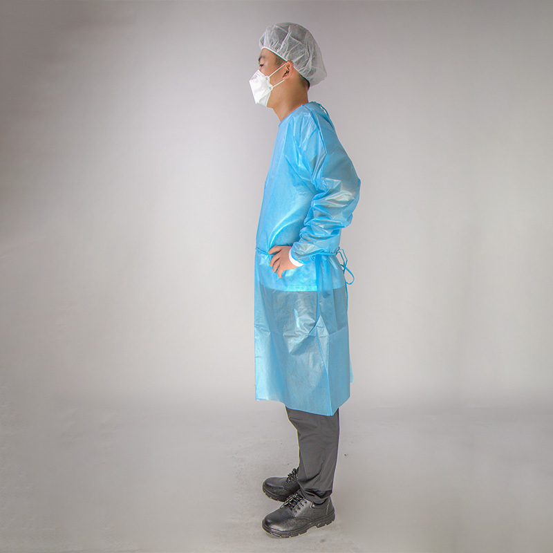 CE approved blue Disposable Gown apron with sleeves knitted rubber cuff, disposable non-woven gowns