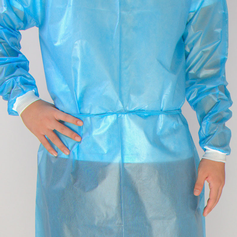 CE approved blue Disposable Gown apron with sleeves knitted rubber cuff, disposable non-woven gowns