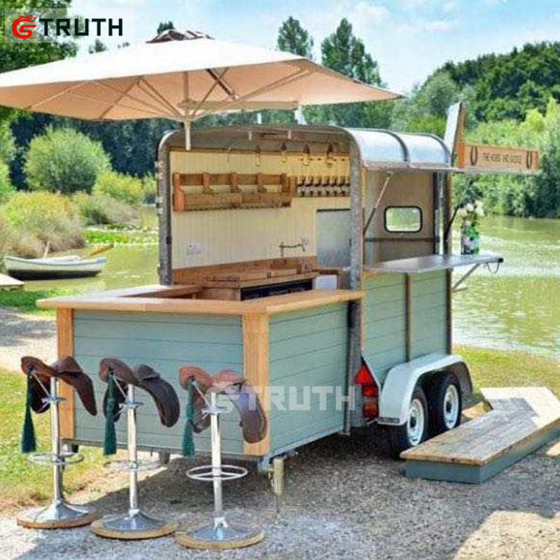 China carriage street food horse box truck used food mobile trailer beer bar for sale