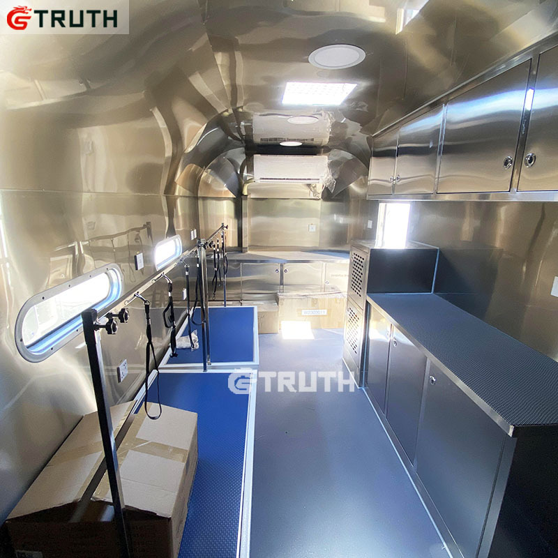 TRUTH Airstream Stainless Steel dog Home Washing Camping Cart mobile pet grooming trailer