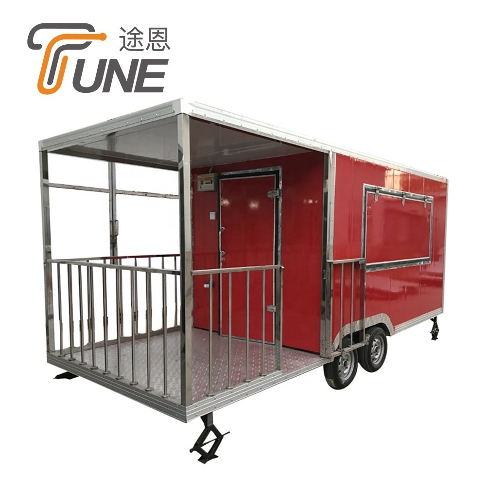 TUNE High Quality Big Caravan Fast Food Cart Freezer Food Trailer China Manufacture with Wheels