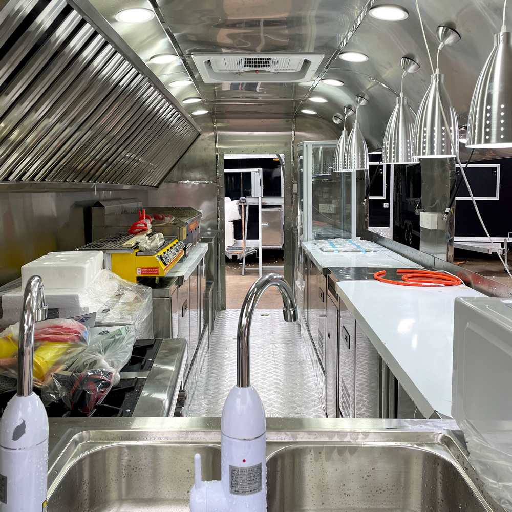 Tune Airstream Trailer Stainless Steel Hot Dog Pizza Small Coffee Ice Cream Vending Cart Restaurant Mobile Fast Airstream Food T