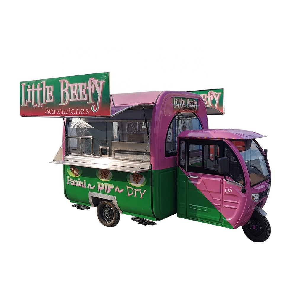 TUNE China Factory Outdoor Moto Three Wheels Electric Tricycle Ice Cream Truck Taco Food Cart for Sale