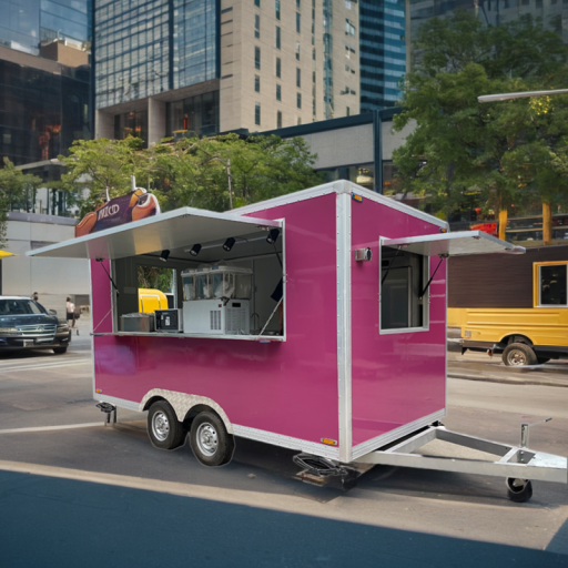 Food Truck Fully Equipped Kitchen Pink Square Food Trailer For Catering