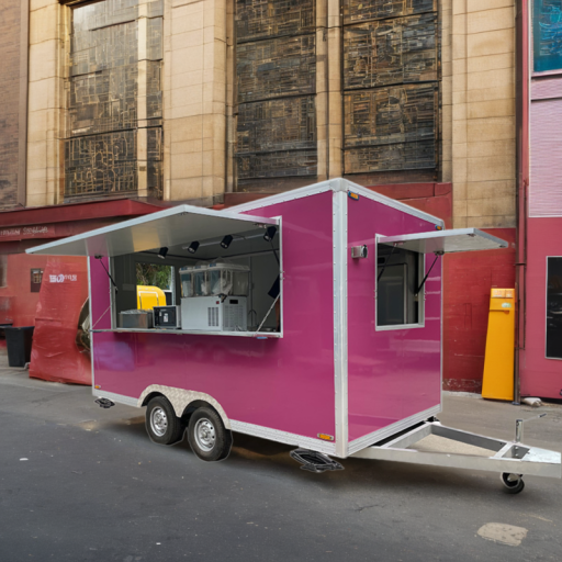 Food Truck Fully Equipped Kitchen Pink Square Food Trailer For Catering