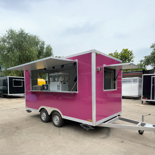 Food Truck Fully Equipped Kitchen Pink Square Food Trailer For Catering