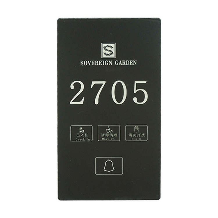 Customized small size touch room number plate tempered glass panel with color silk screen printing for smart hotel