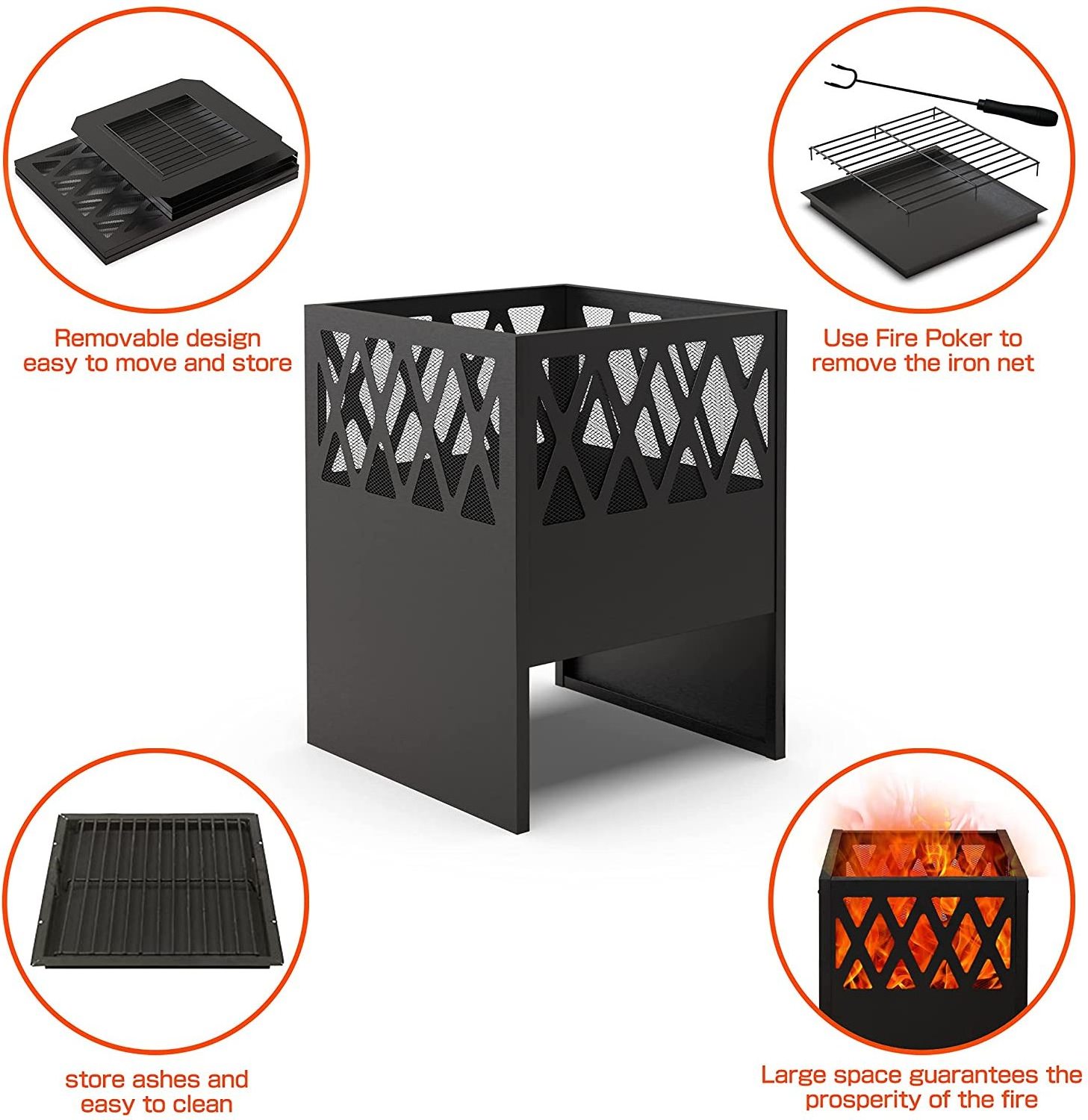 Removable Design Easy To Move And Store Square  Grill Fire Pit