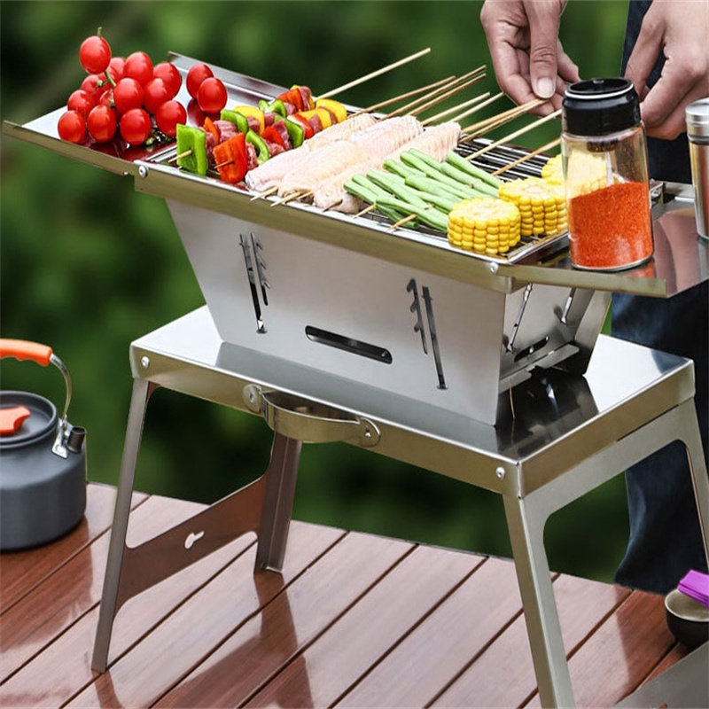 Laser Cutting Stainless Steel Folding Barbecue Outdoor Indoor Charcoal Carbon BBQ Grill Skewer Stove