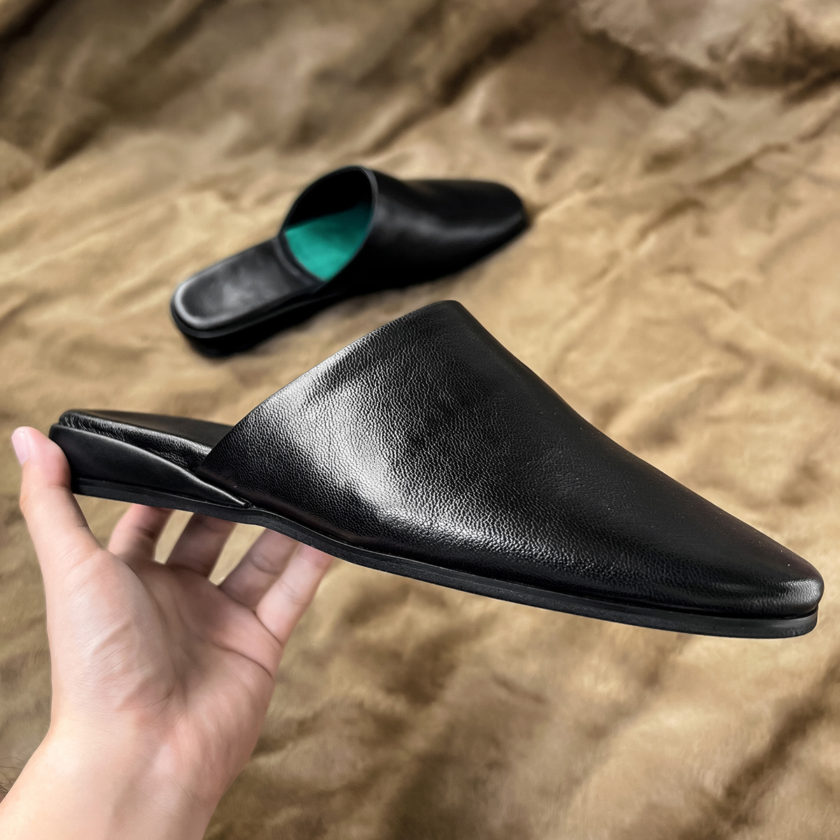 2022 Men Outdoor Half Slippers Business Dress Slip-On Casual Genuine Leather Shoes Wholesale