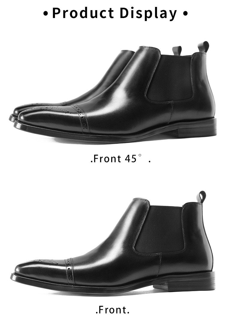 Men Ankle Slip-on Boots Brown Black Chelsea Boots Waterproof Genuine Leather High Grade Business Casual Brogue Shoes