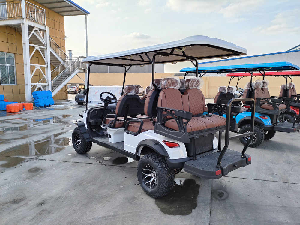 CE Approved 4+2 Seater long range 4 wheel club drive lithium Electric Golf Carts with folded back seat