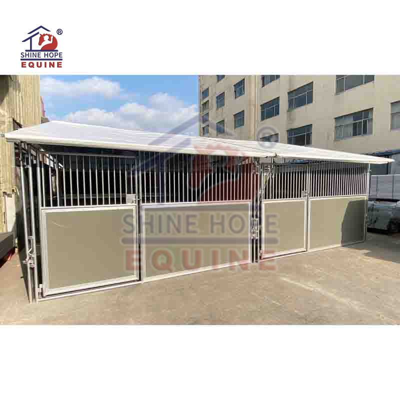 Steel structure HDPE panel horse stable stall portable horse stable door with optional roof