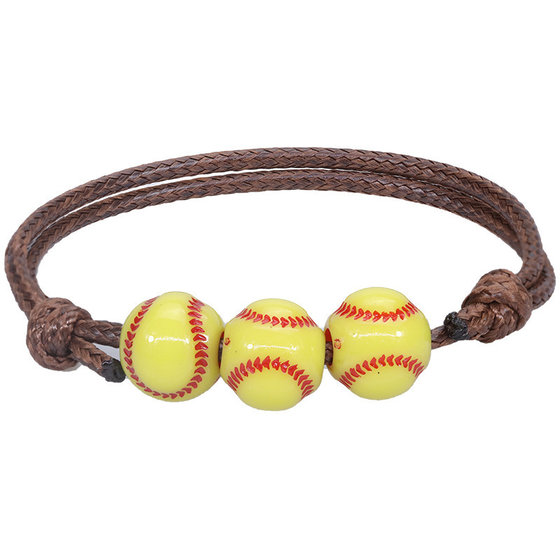 high quality baseball bracelet exercise baseball tennis ball basketball football pendant rugby brown waxed thread ball bracelet