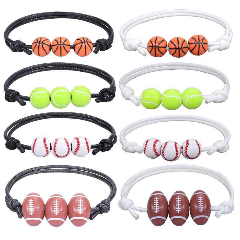 high quality baseball bracelet exercise baseball tennis ball basketball football pendant rugby brown waxed thread ball bracelet