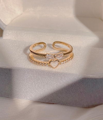 Geometrical Heart And Bowknot Shape 18K Gold Plated Zircon Diamond Rings Jewelry For Women