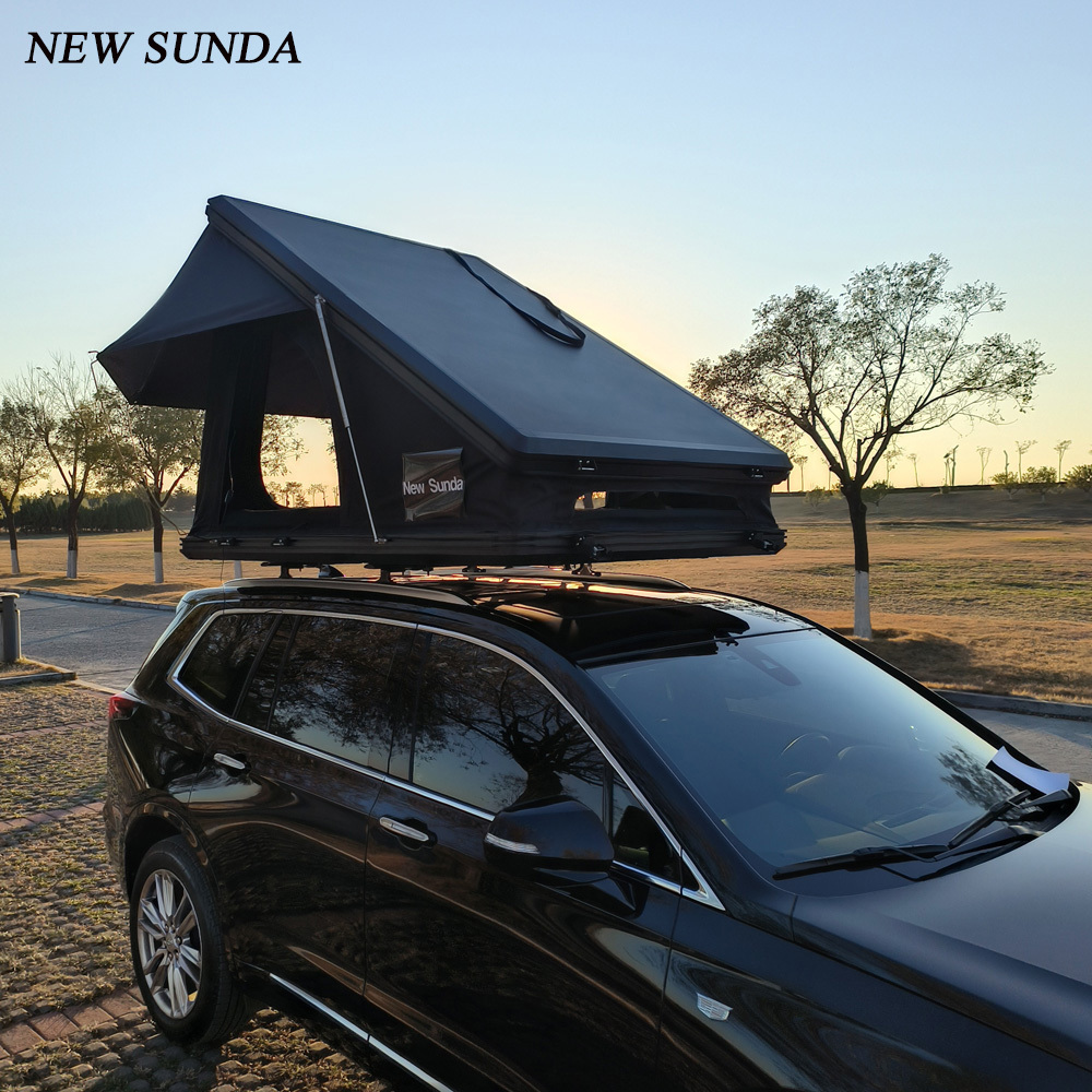 Wholesale price aluminium hard shell rooftop tent with skylight car camping tent roof top 2 person hard shell rooftop tent