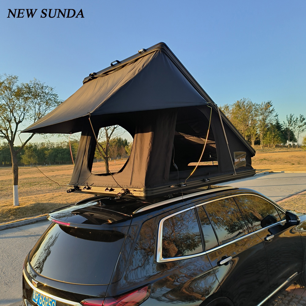 Wholesale price aluminium hard shell rooftop tent with skylight car camping tent roof top 2 person hard shell rooftop tent