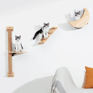 Wall Mounted Moon Hammock Solid Wood Stairs Cat Furniture Floating Climber Toy Hanging Holder Steps for Indoor Cats