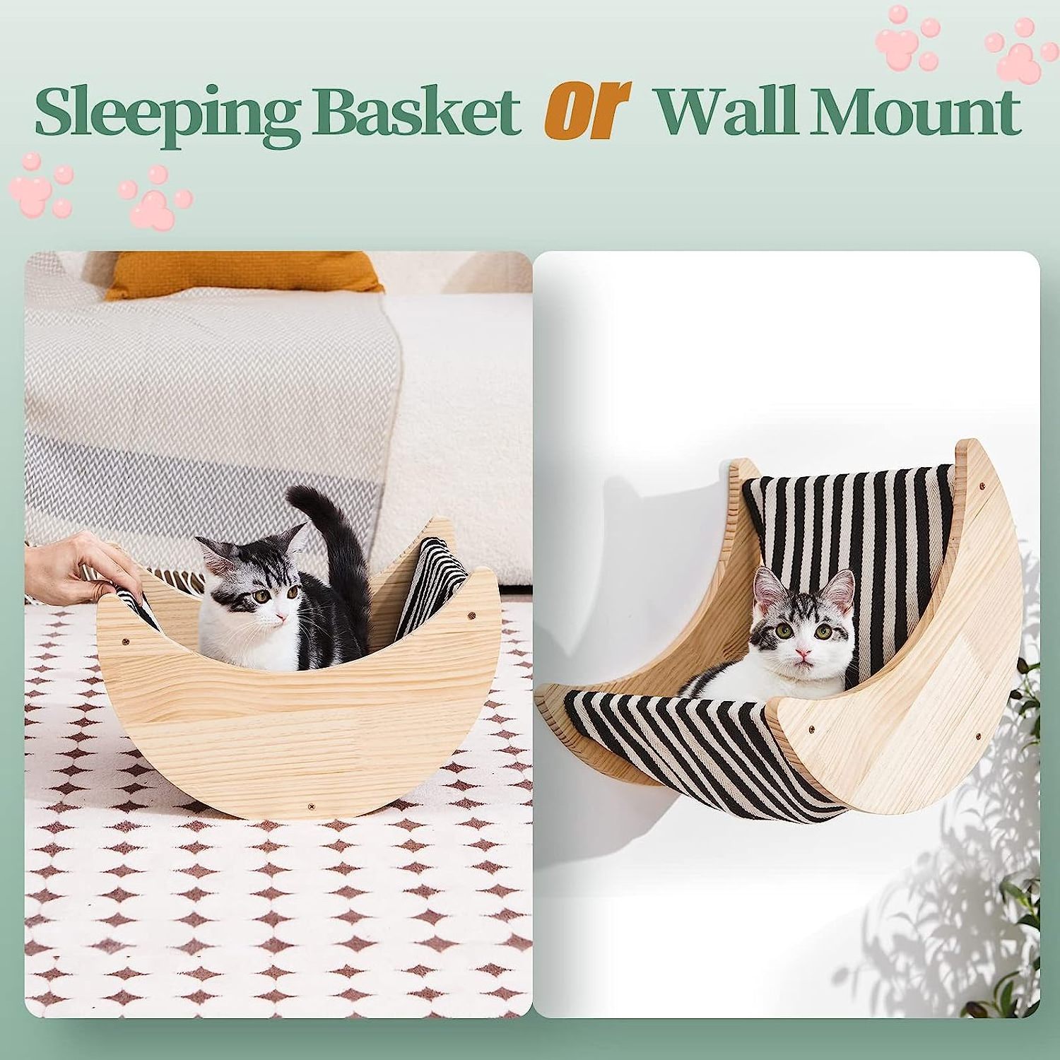 Wall Mounted Moon Hammock Solid Wood Stairs Cat Furniture Floating Climber Toy Hanging Holder Steps for Indoor Cats