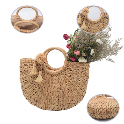 Factory wholesale luxury women woven straw tote bags 2024 raffia straw tote beach bag handmade woven straw beach bag