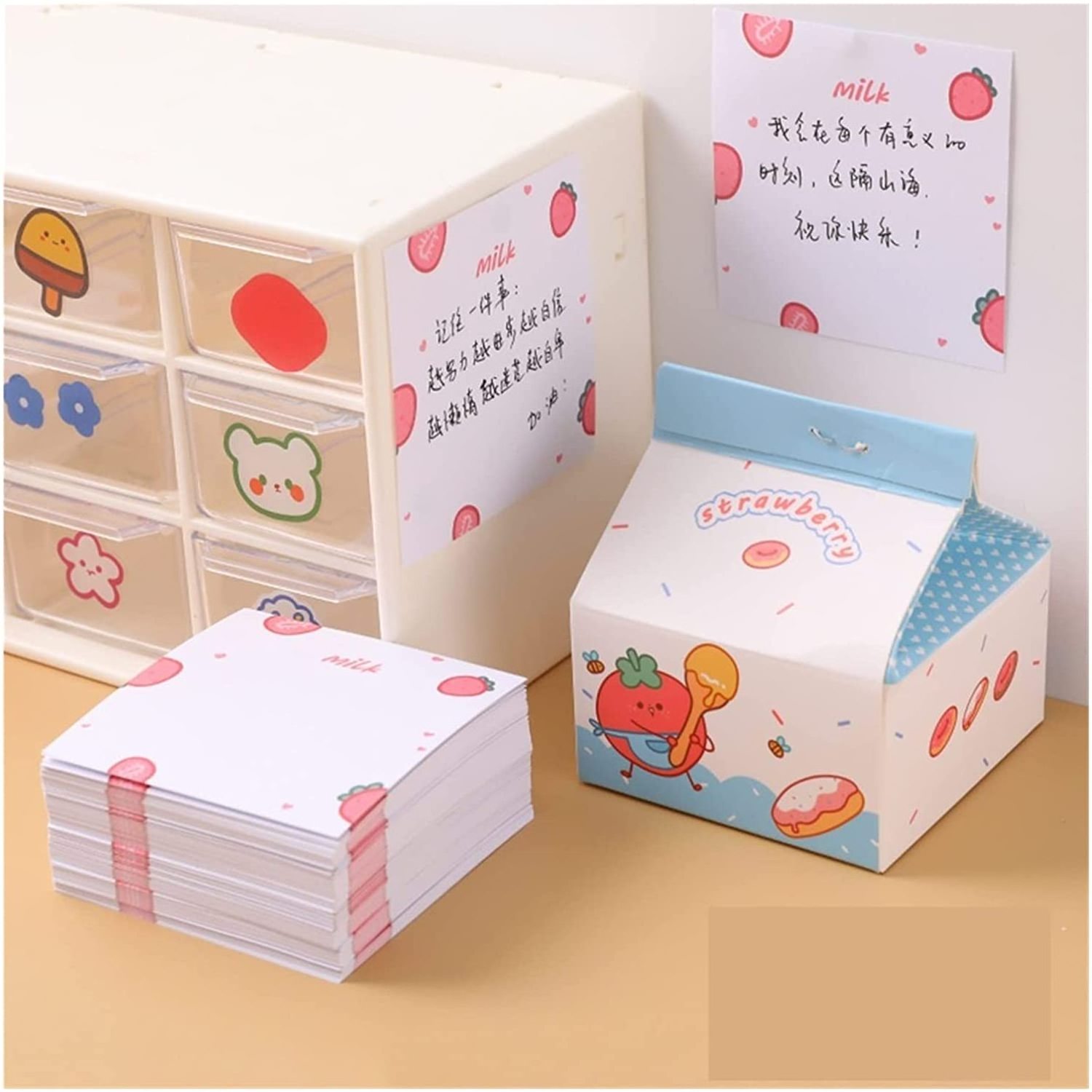 High Quality Custom logo Printed memo pad sticky note condensed milk carton Cute paper packaging for Message Paper