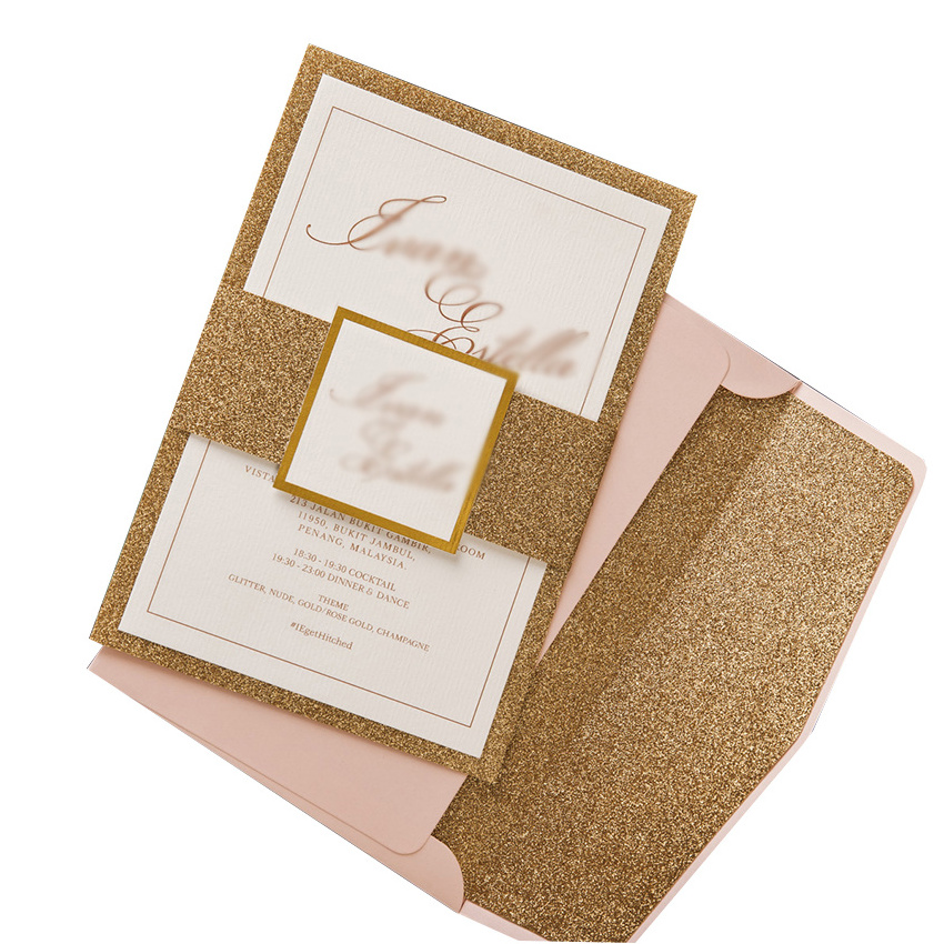 Qingdao Yilucai Puberty Ceremony Invitation Cards Gold Pink Wedding Invitation Card Laser Cut