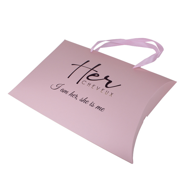 Custom Cheap LOGO Printed Cosmetic Bundle Wigs Paper Pillow Box Packaging for Hair Extensions With Handle