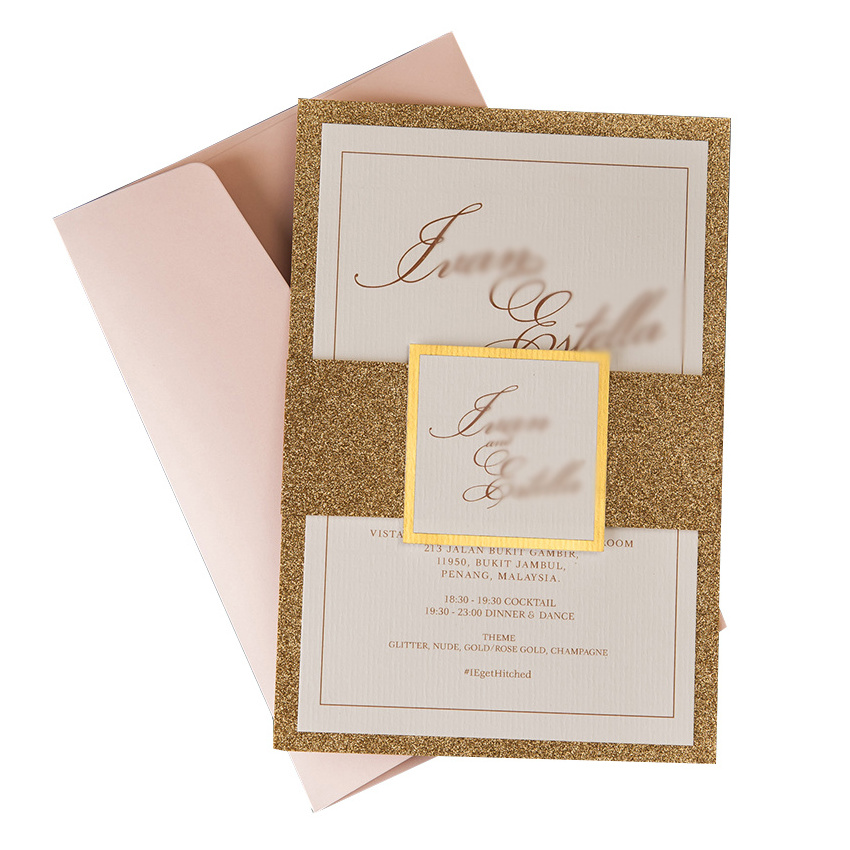 Qingdao Yilucai Puberty Ceremony Invitation Cards Gold Pink Wedding Invitation Card Laser Cut