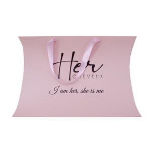 Custom Cheap LOGO Printed Cosmetic Bundle Wigs Paper Pillow Box Packaging for Hair Extensions With Handle