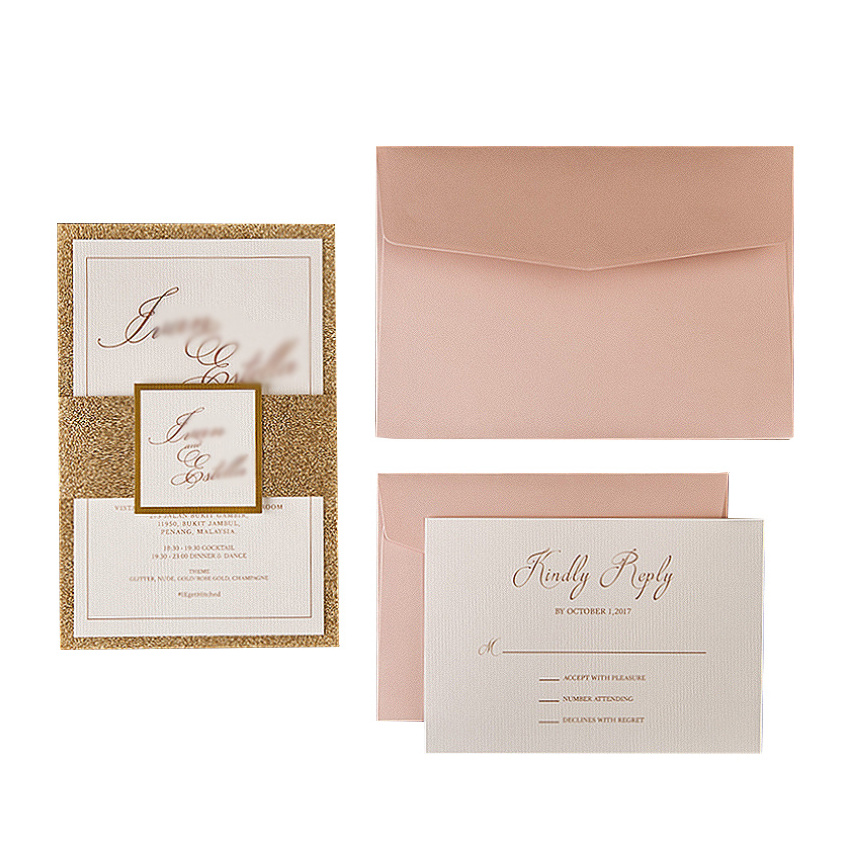 Qingdao Yilucai Puberty Ceremony Invitation Cards Gold Pink Wedding Invitation Card Laser Cut