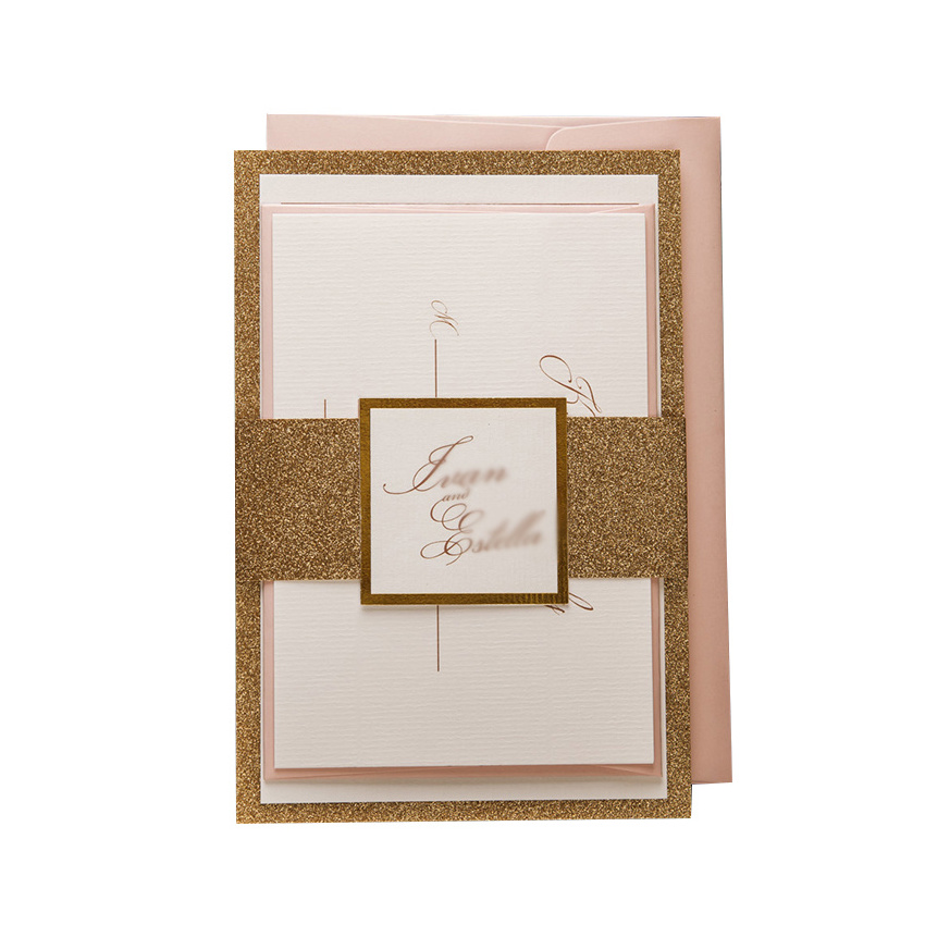 Qingdao Yilucai Puberty Ceremony Invitation Cards Gold Pink Wedding Invitation Card Laser Cut