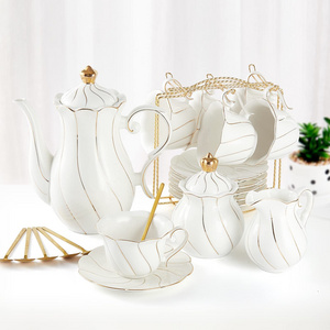 White Porcelain Tea Set Custom luxury gold rimmed cappuccino espresso white porcelain cup saucer British coffee tea cup set