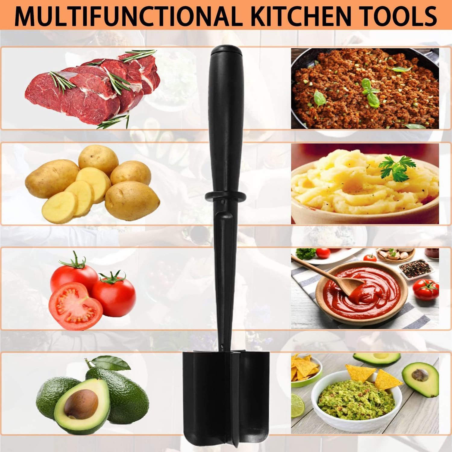 Meat Chopper for Hamburger Resistant Mix and Chop Plastic Kitchen Utensil Meat Fruit Potato chopper Masher Ground Beef Masher