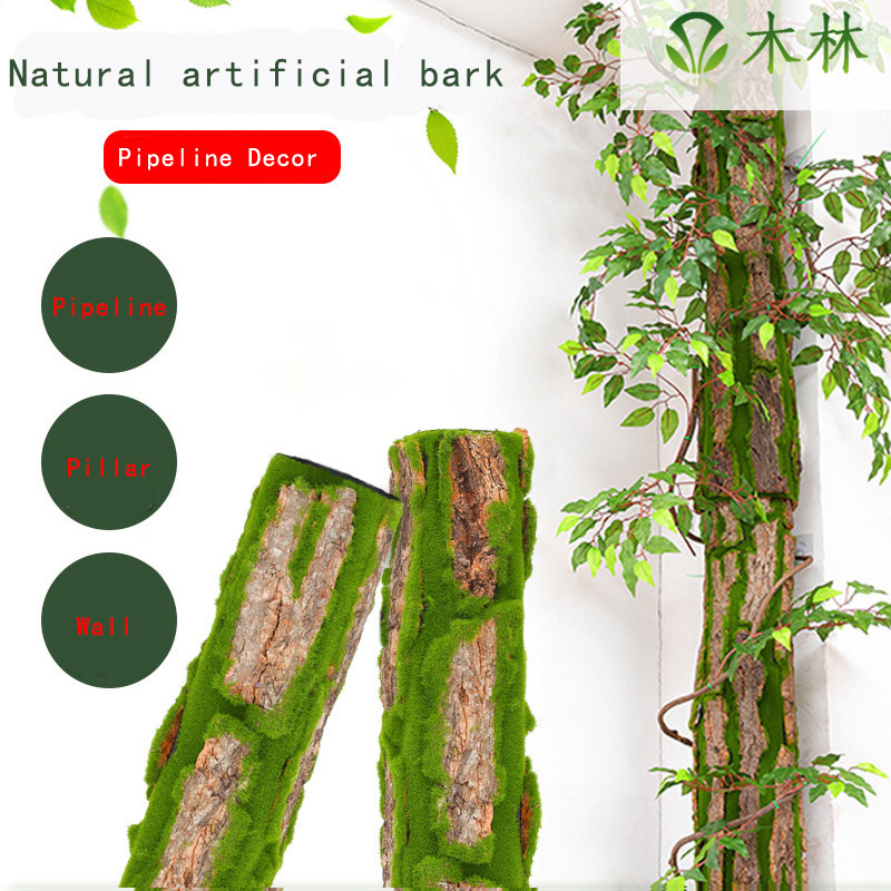 High degree soft Cork Bark 3D Wall Panel Combines Artificial Moss and Natural Bark Faux Green Plant Wall Decor simulation bark